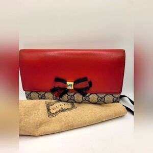 GUCCI Grosgrain Continental  Long Webline Ribbon Leather Wallet
